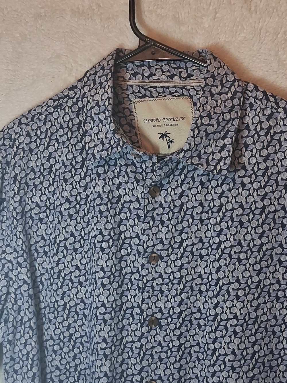Island Republic Blue Leaf-Print Men's Button-Up Shirt